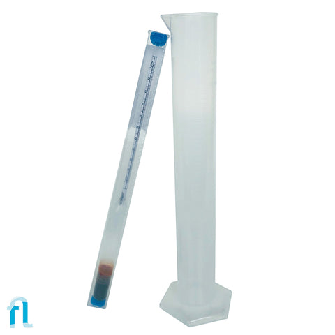 Floatland Density Meter and cylinder epsom salt water next plastic cylinder