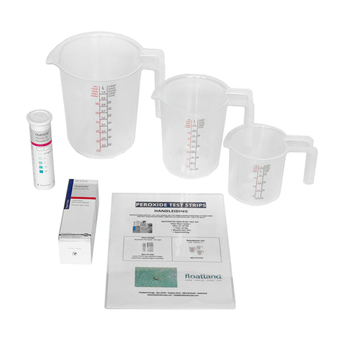Kit: Hydrogen Peroxide Test Strips 25 PPM + Measuring Cups + Manual